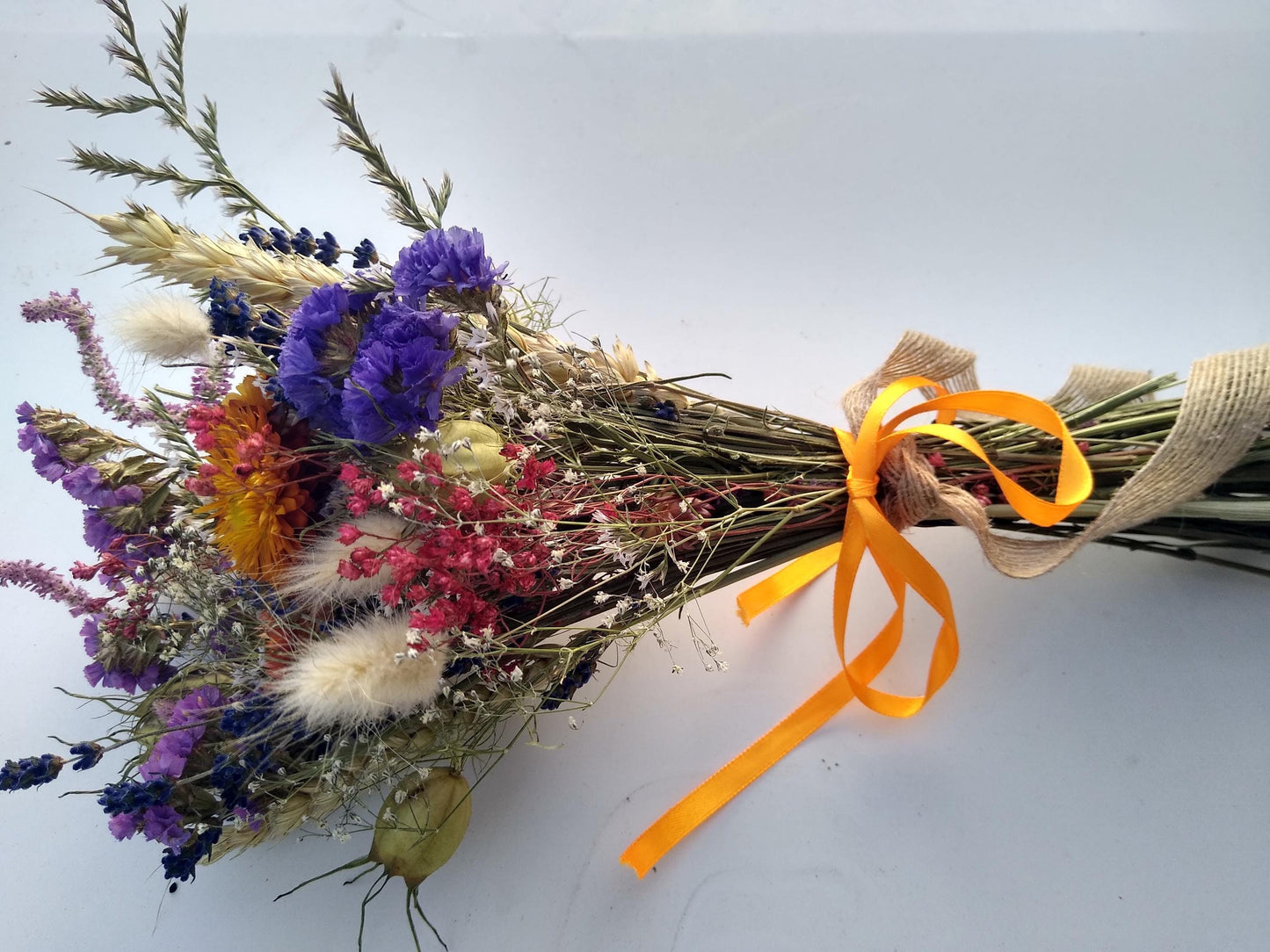 British Dried flower bouquet, orange, purple, 20 x 30cm, dried flower gift posy, autumn dried flowers, autumnal bouquet, Lincolnshire farm