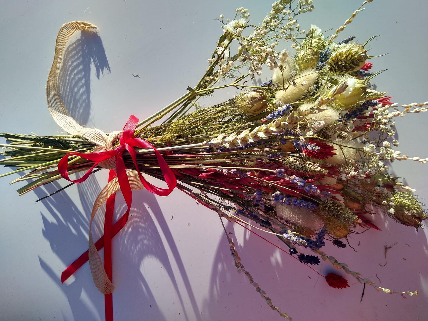 British blue red white gold dried flower bouquet posy, christmas flowers, wedding bouquet, 20 x 30cm, dried flower gift, christmas bouquet,