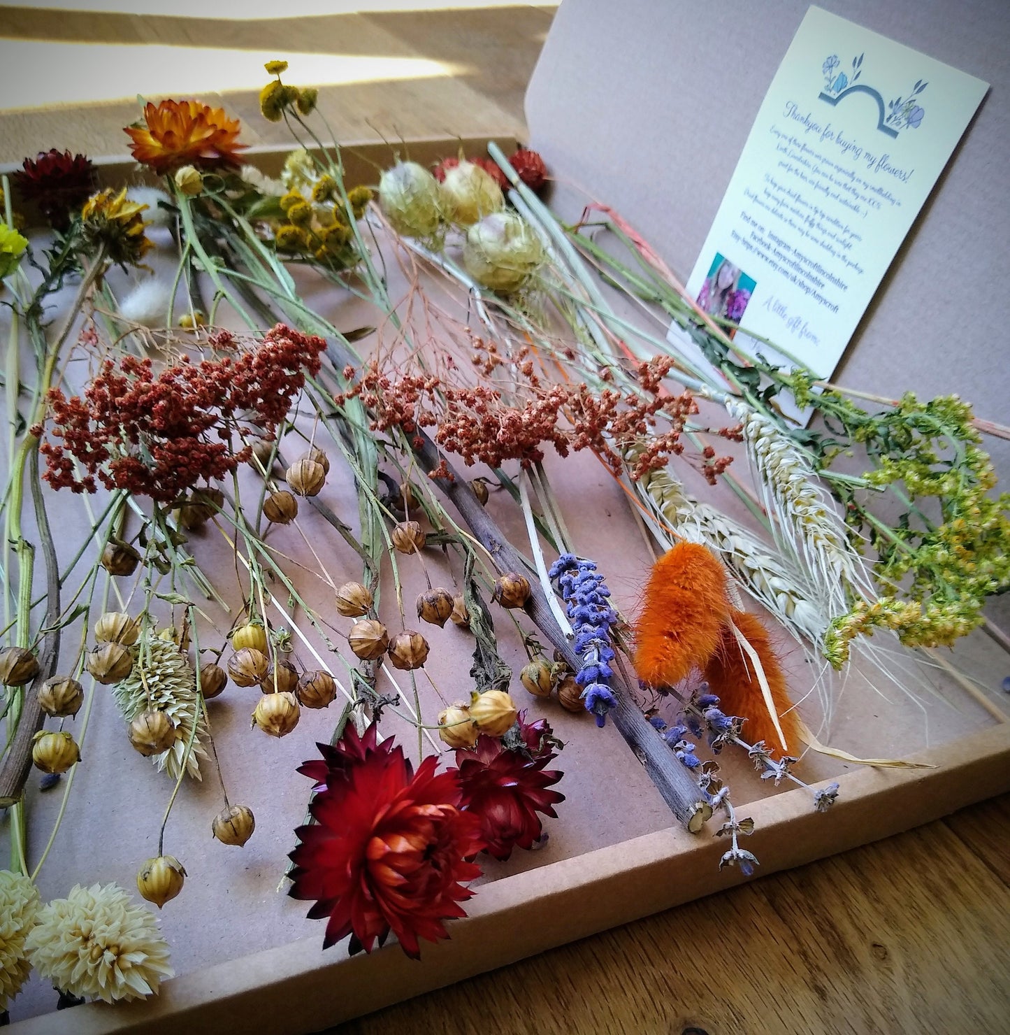 Autumnal British dried flower box, 30-300 stems, rustic, dried flower craft box, red, yellow, orange, DIY Autumn wreath flowers, materials