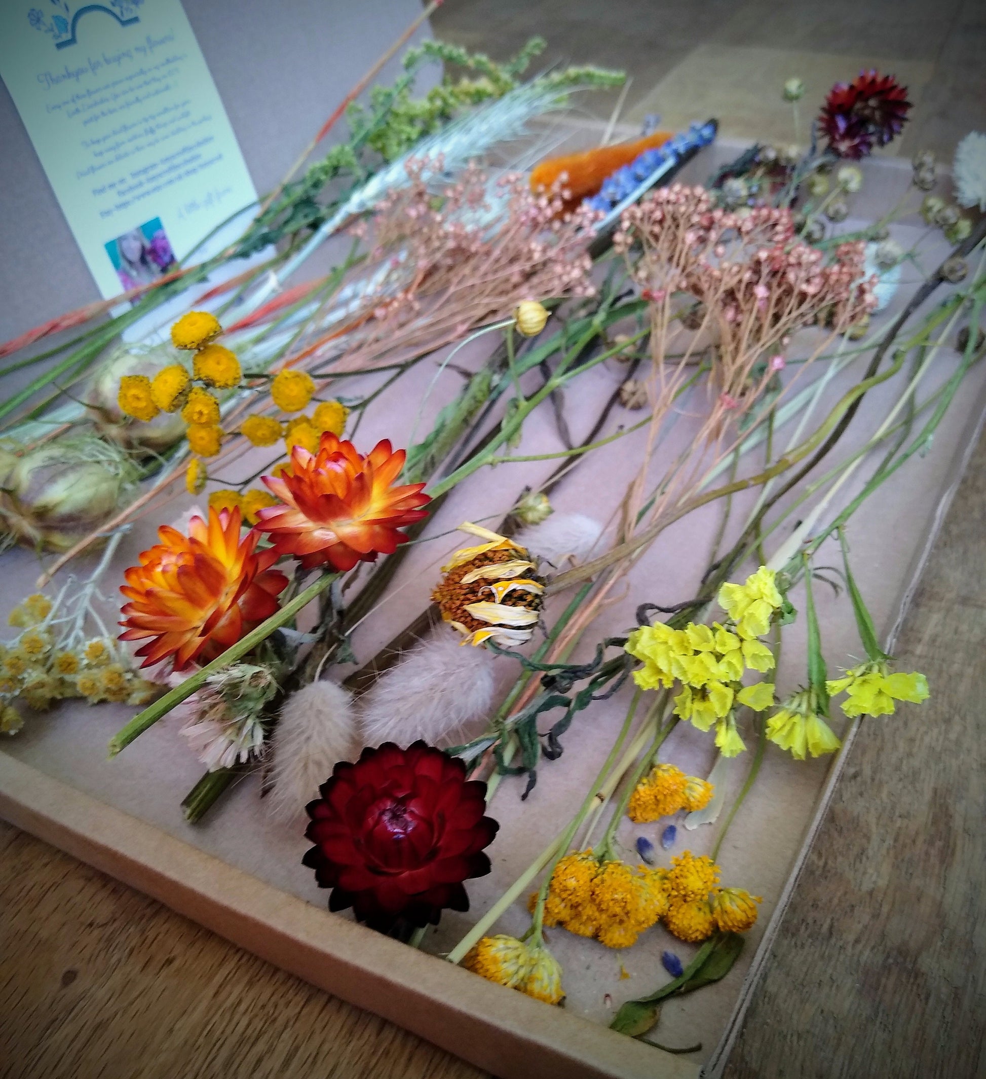 Autumnal British dried flower box, 30-300 stems, rustic, dried flower craft box, red, yellow, orange, DIY Autumn wreath flowers, materials