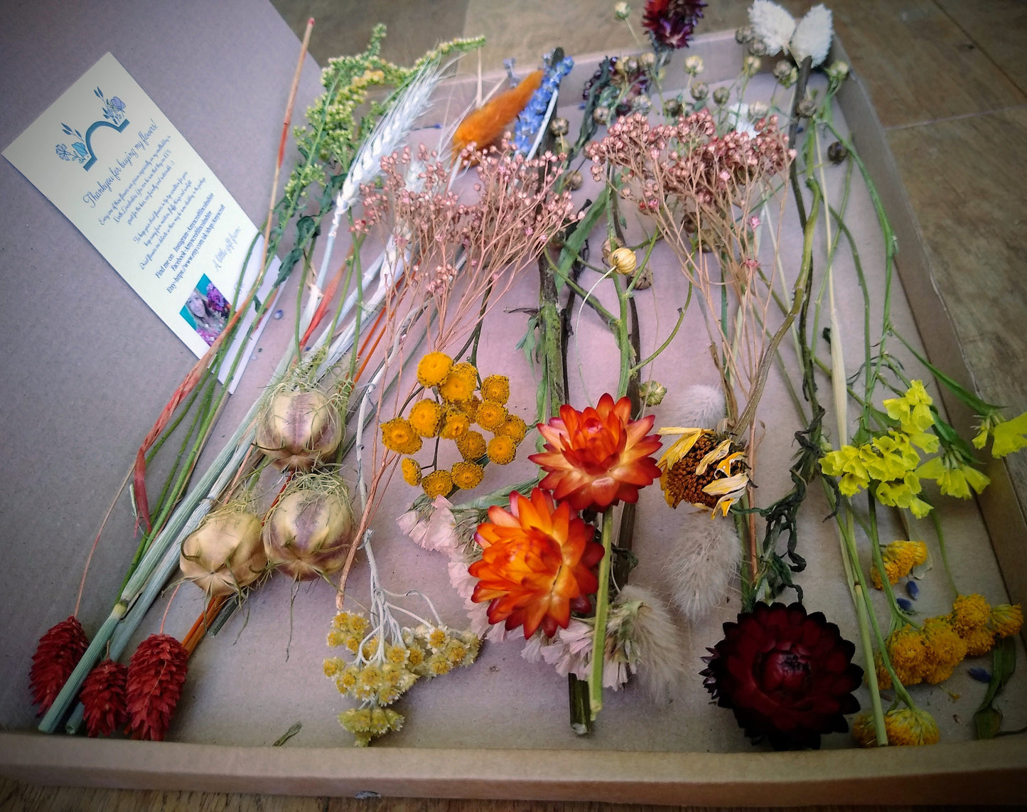 Autumnal British dried flower box, 30-300 stems, rustic, dried flower craft box, red, yellow, orange, DIY Autumn wreath flowers, materials