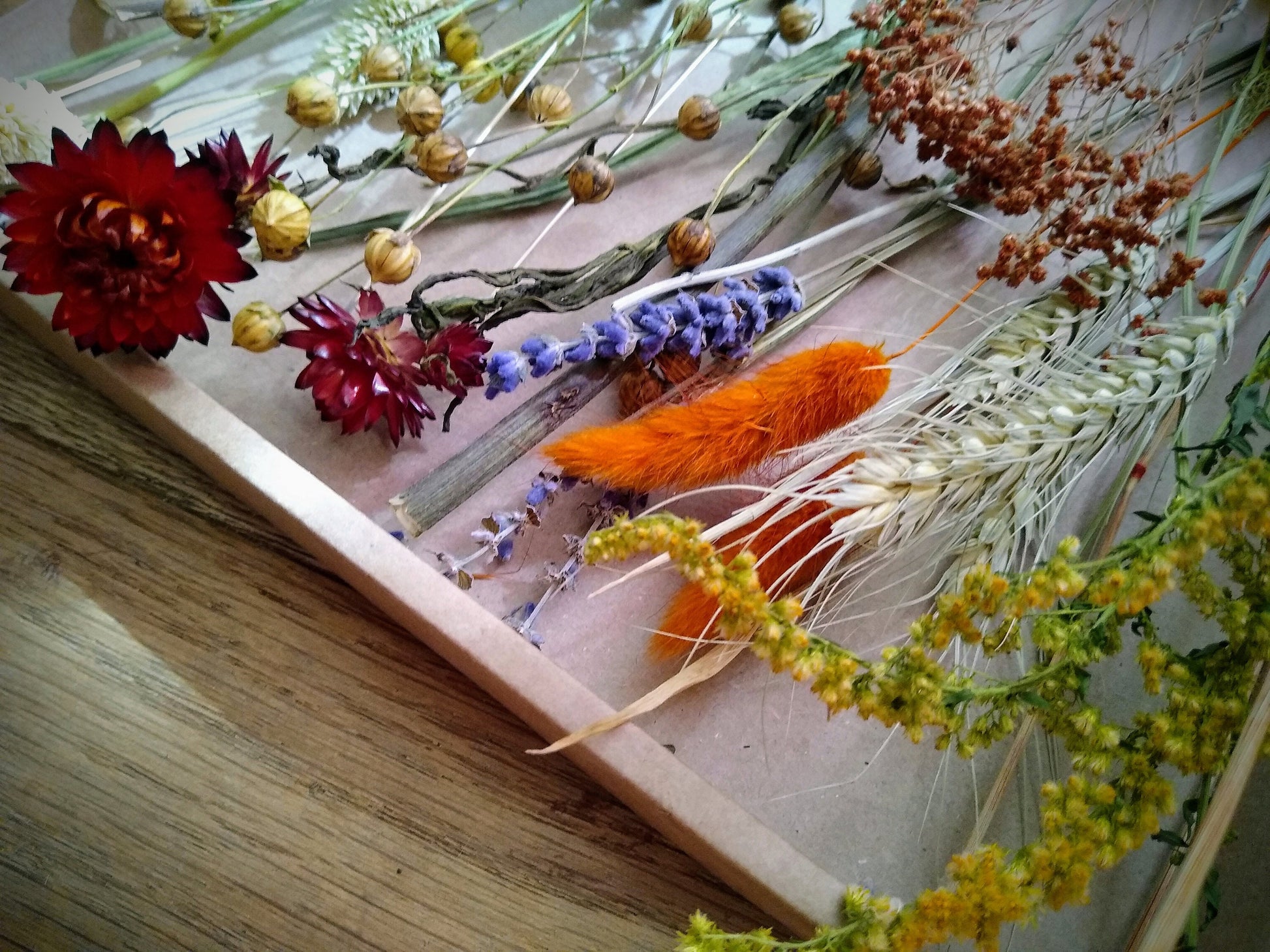 Autumnal British dried flower box, 30-300 stems, rustic, dried flower craft box, red, yellow, orange, DIY Autumn wreath flowers, materials