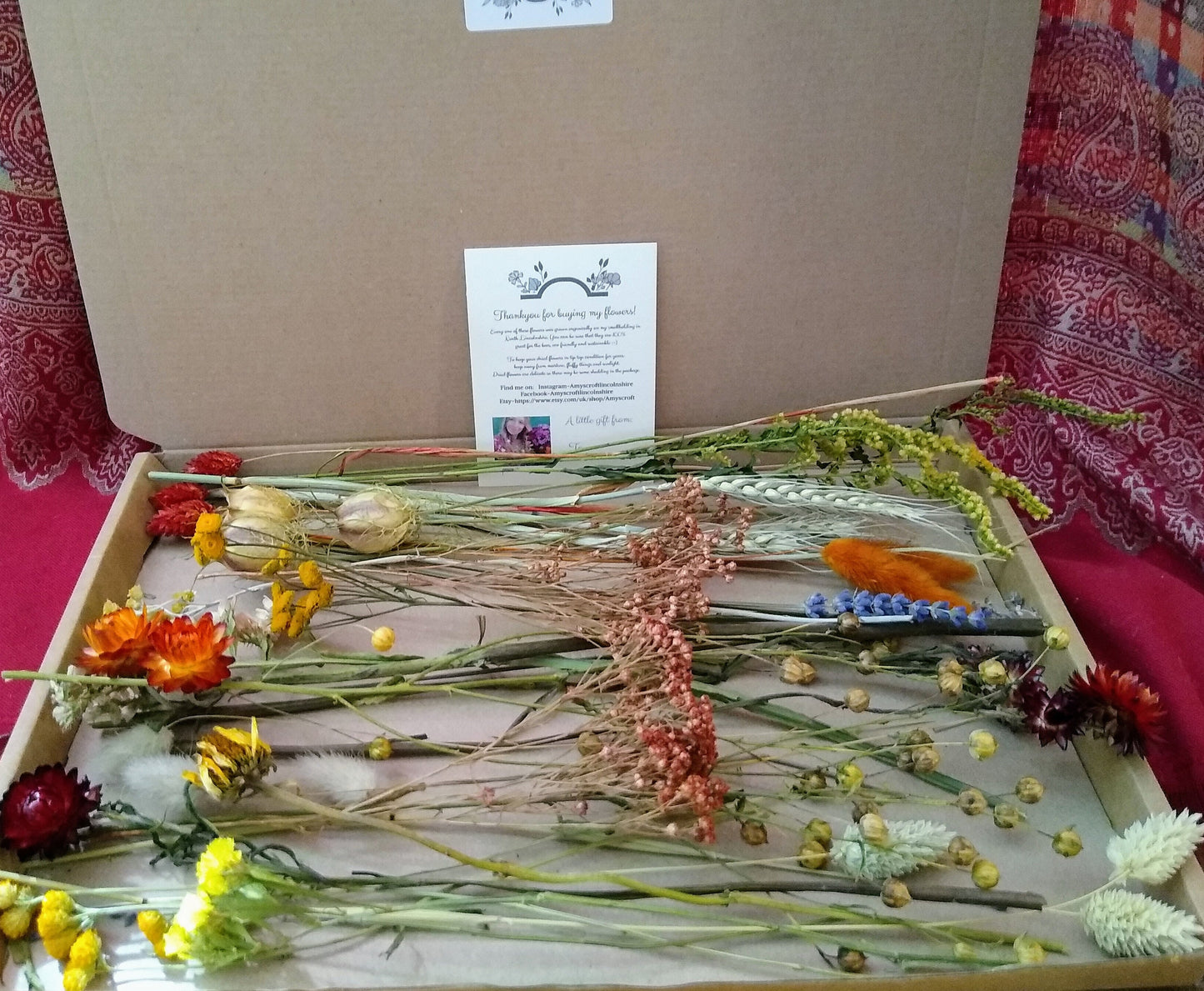 Autumnal British dried flower box, 30-300 stems, rustic, dried flower craft box, red, yellow, orange, DIY Autumn wreath flowers, materials