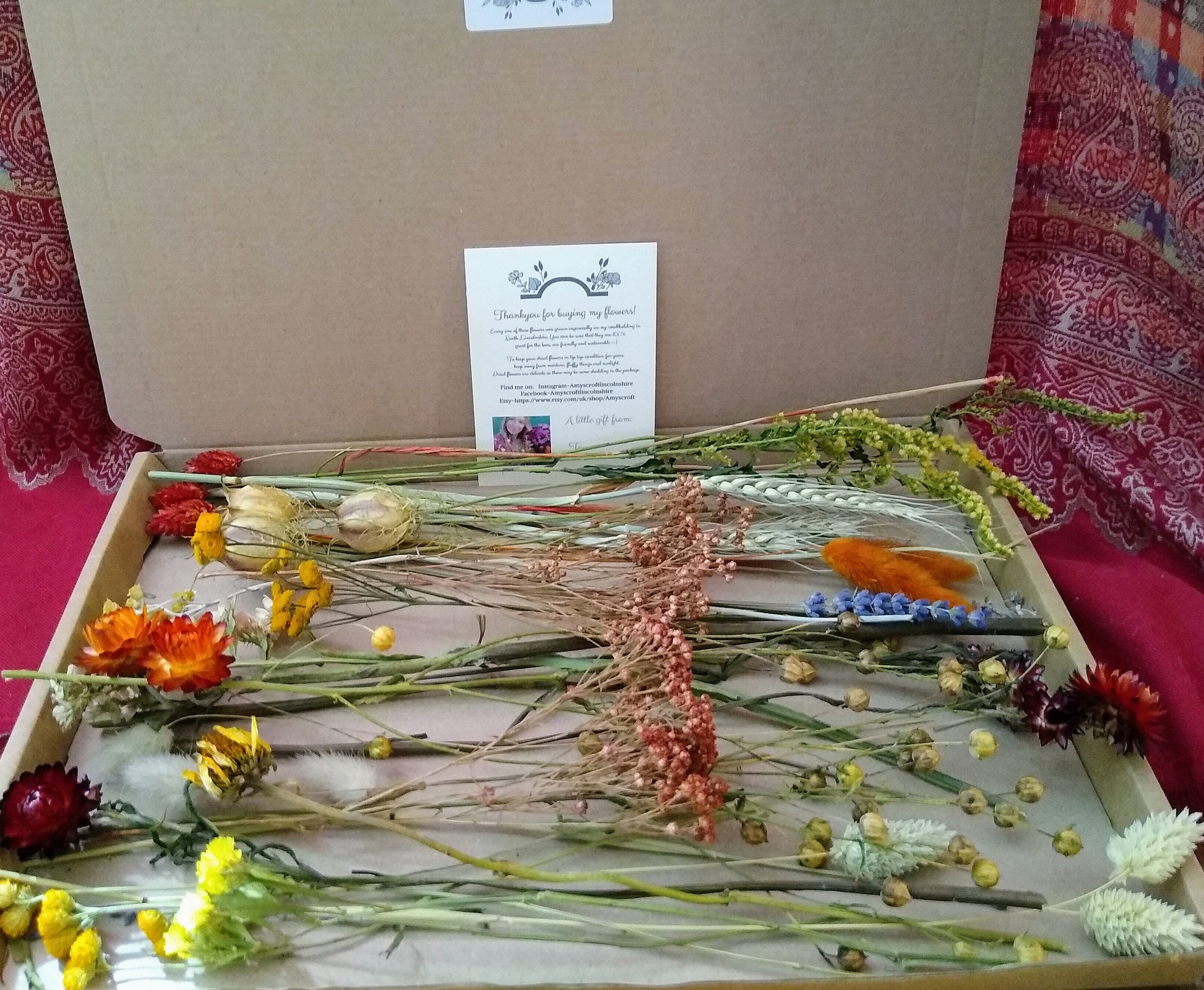 Autumnal British dried flower box, 30-300 stems, rustic, dried flower craft box, red, yellow, orange, DIY Autumn wreath flowers, materials
