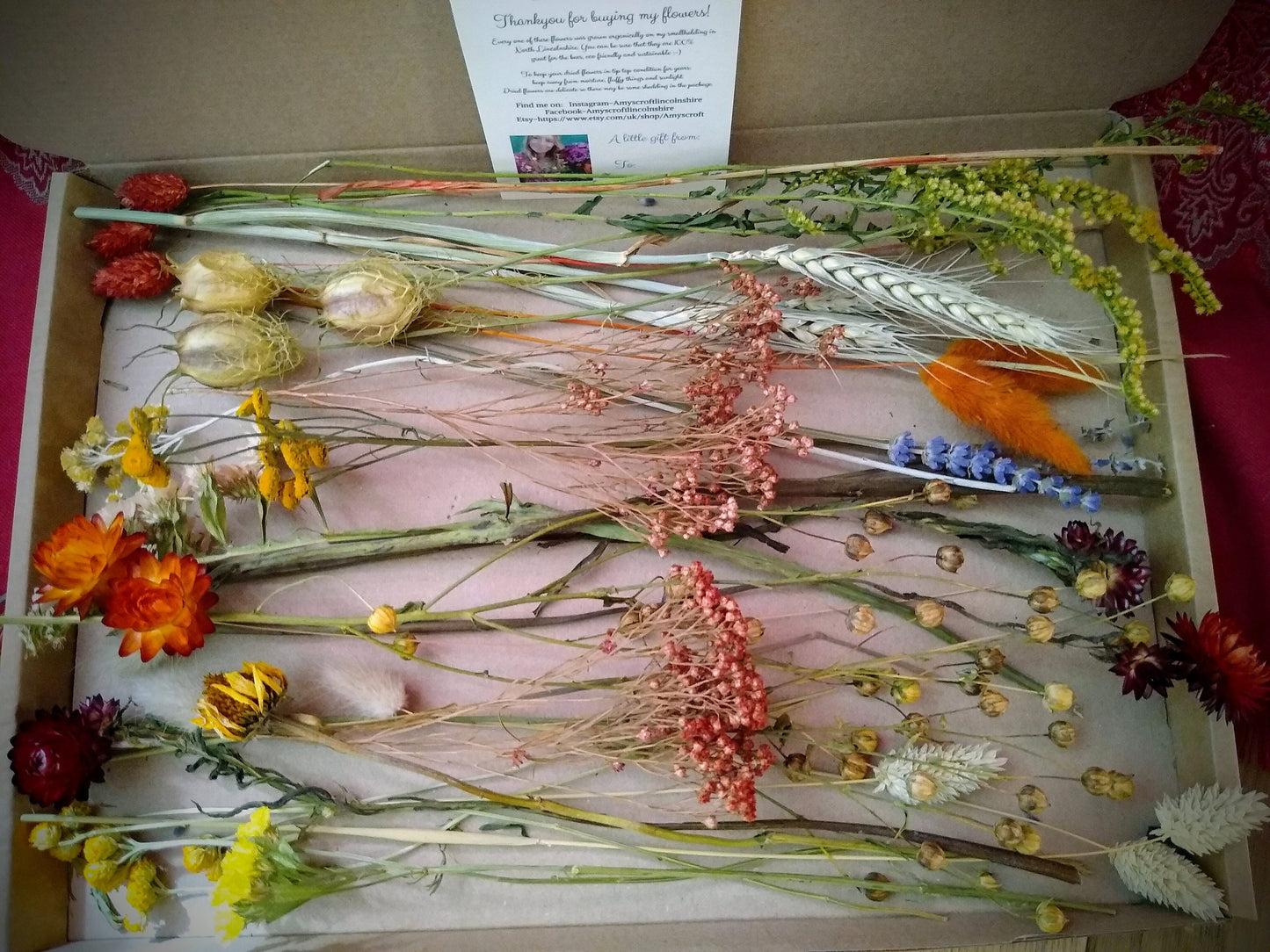 Autumnal British dried flower box, 30-300 stems, rustic, dried flower craft box, red, yellow, orange, DIY Autumn wreath flowers, materials