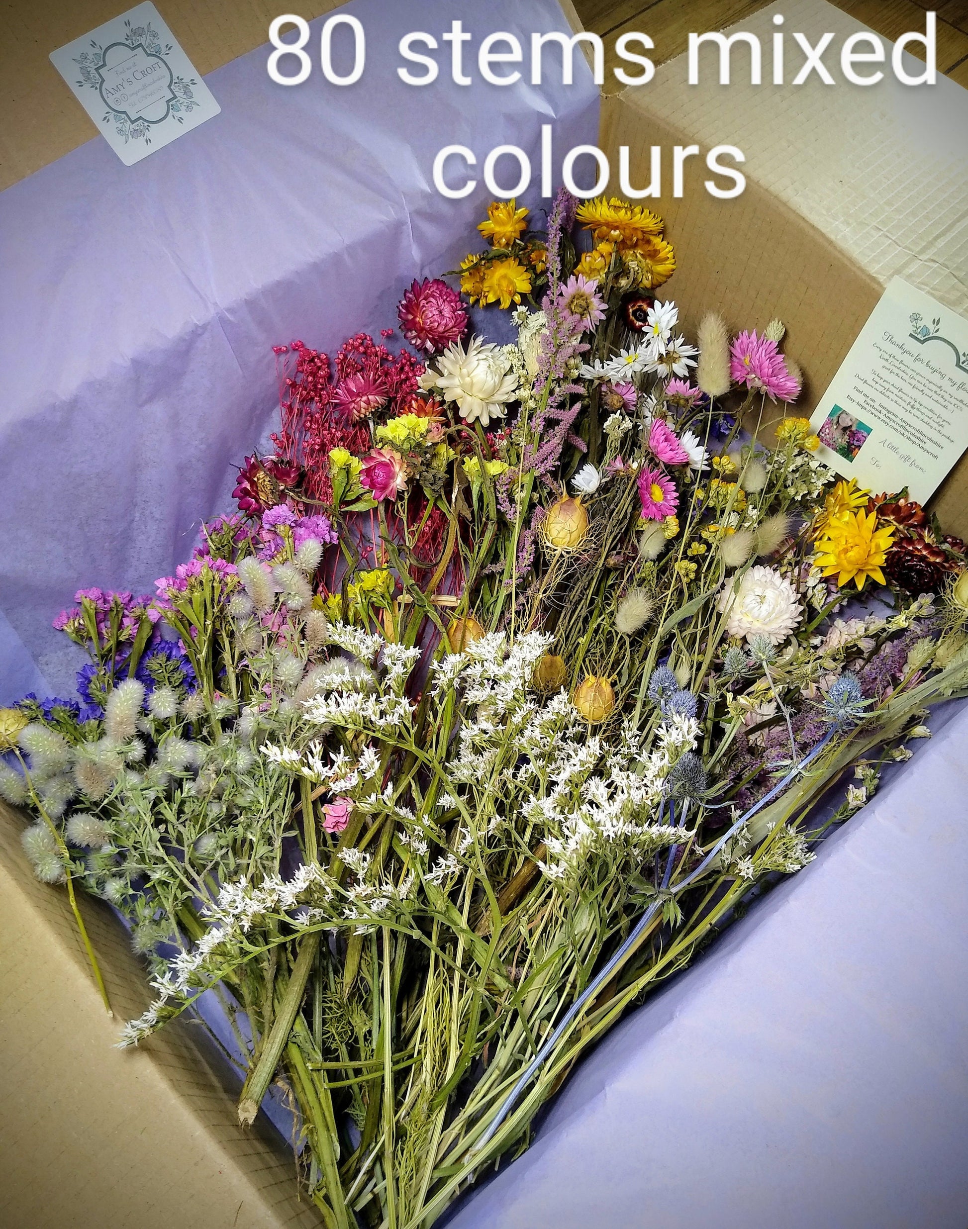 British dried flowers mega boxes, 60-300 stems for wreaths, DIY wedding flowers, bouquet. Craft box, UK farm, colourful dried flowers, bulk