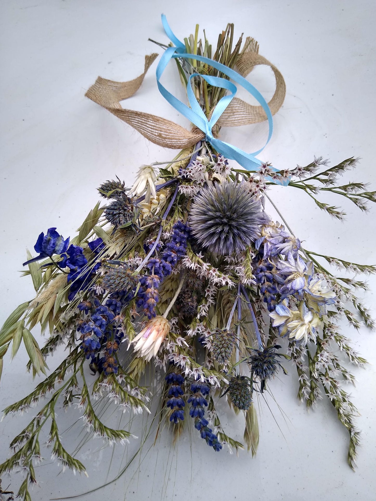 British Blue thistle, white, purple dried flower bouquet posy, blue wedding bouquet, 20 x 30cm, dried flower gift, Scottish thistle bouquet