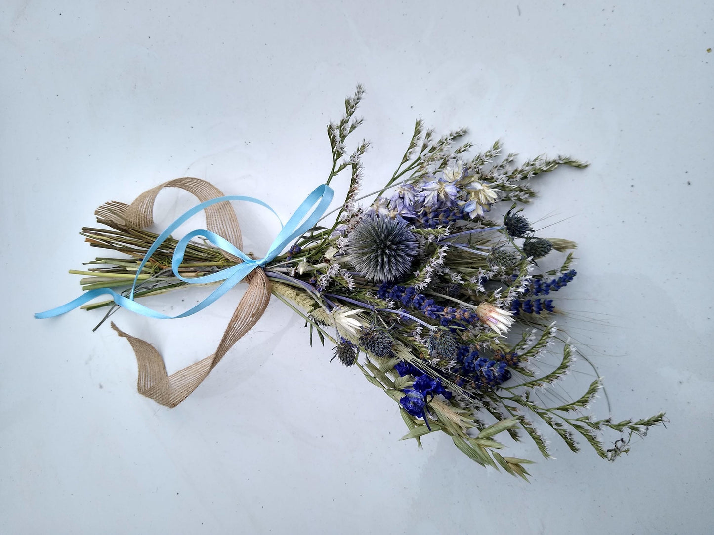 British Blue thistle, white, purple dried flower bouquet posy, blue wedding bouquet, 20 x 30cm, dried flower gift, Scottish thistle bouquet