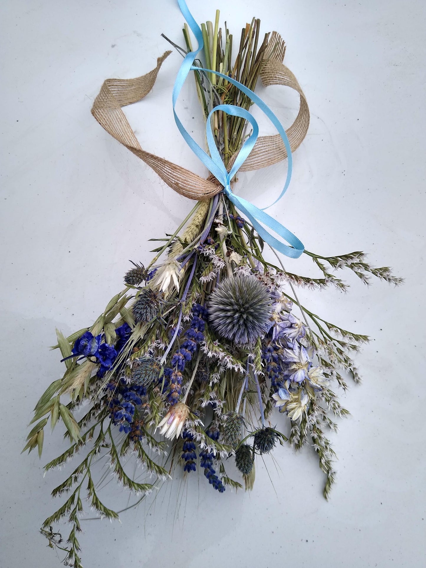 British Blue thistle, white, purple dried flower bouquet posy, blue wedding bouquet, 20 x 30cm, dried flower gift, Scottish thistle bouquet