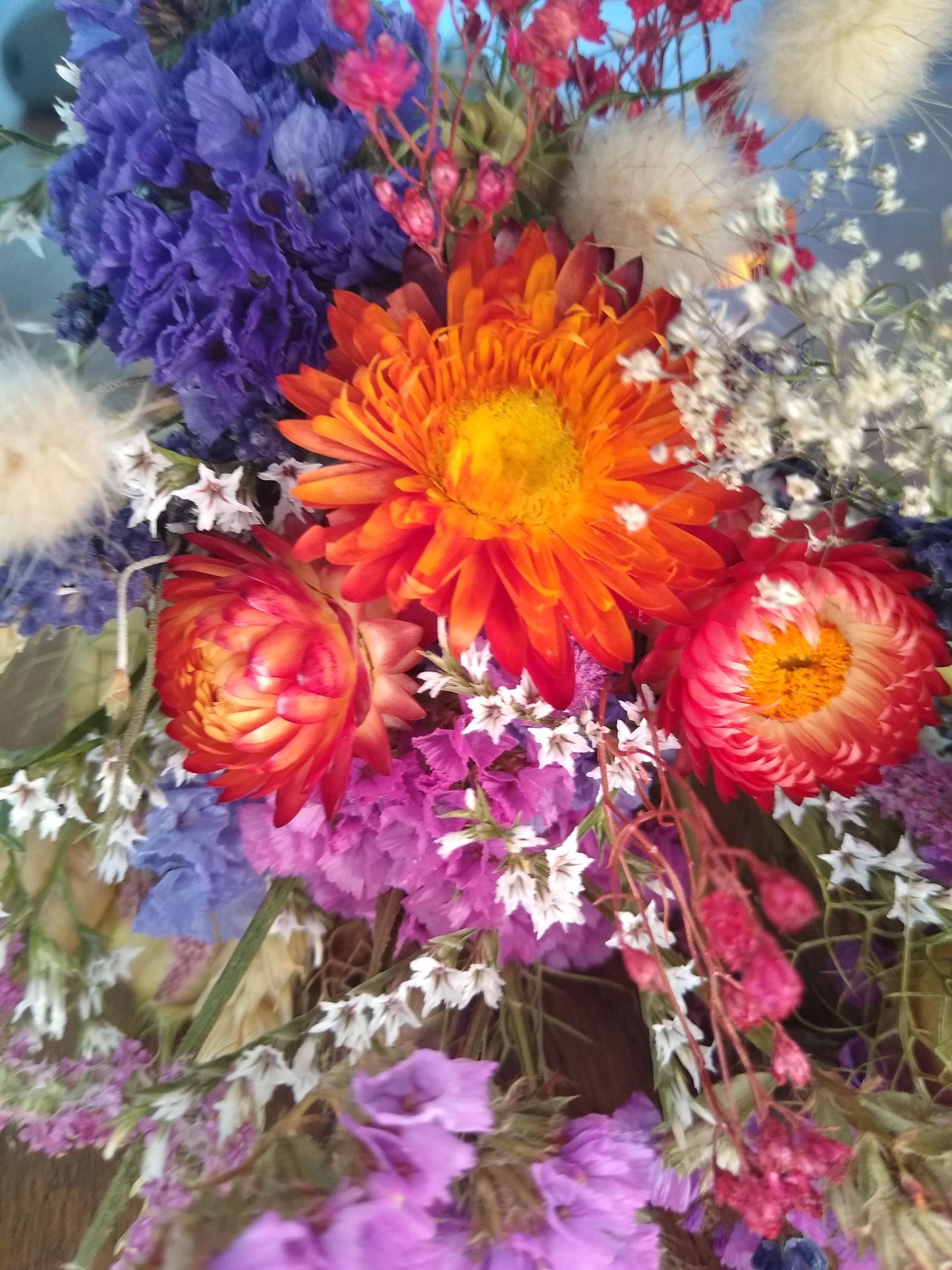 British Dried flower bouquet, orange, purple, 20 x 30cm, dried flower gift posy, autumn dried flowers, autumnal bouquet, Lincolnshire farm