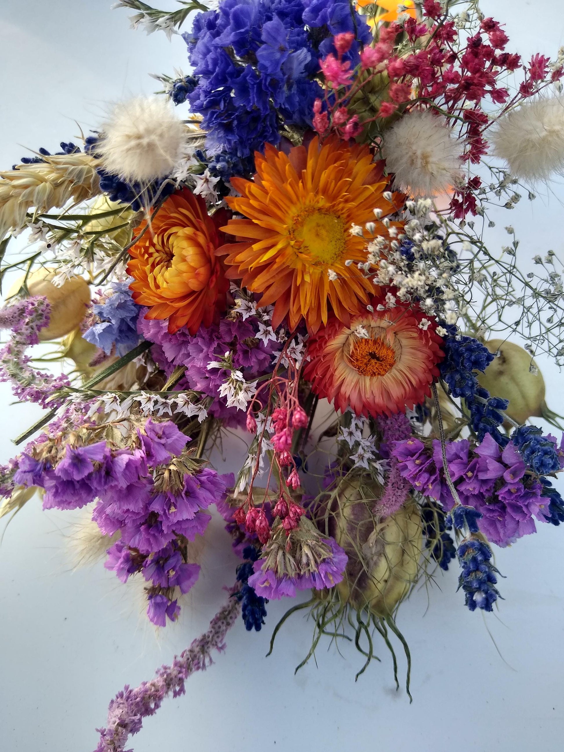 British Dried flower bouquet, orange, purple, 20 x 30cm, dried flower gift posy, autumn dried flowers, autumnal bouquet, Lincolnshire farm