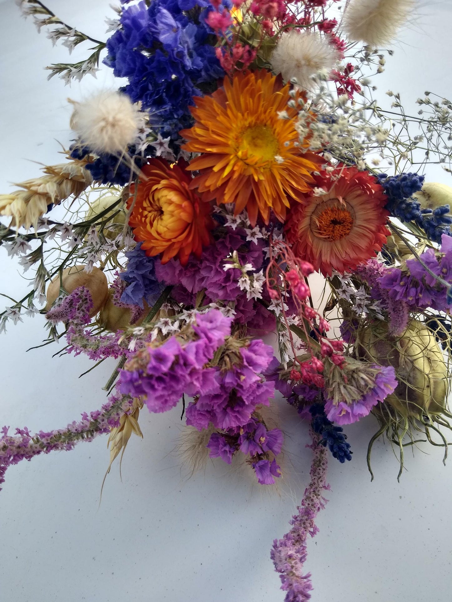British Dried flower bouquet, orange, purple, 20 x 30cm, dried flower gift posy, autumn dried flowers, autumnal bouquet, Lincolnshire farm