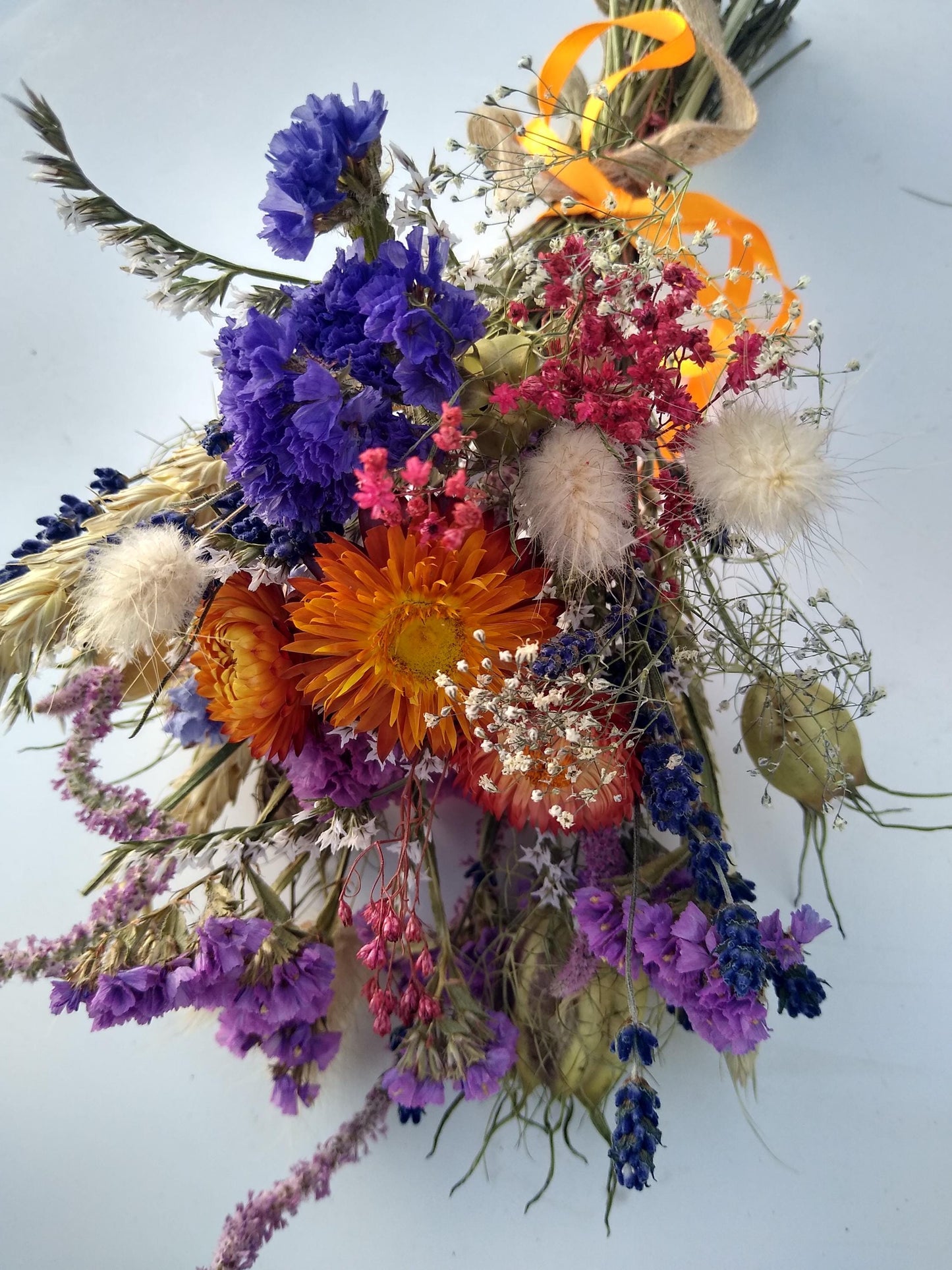 British Dried flower bouquet, orange, purple, 20 x 30cm, dried flower gift posy, autumn dried flowers, autumnal bouquet, Lincolnshire farm