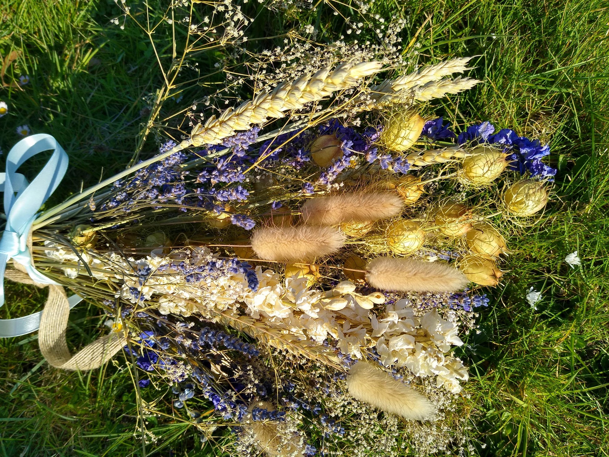 British Dried Flower Bouquet- wildflowers - Present- Gift for Her- Birthday- lavender- Mothers Day- White & Purple - Wedding- bouquet