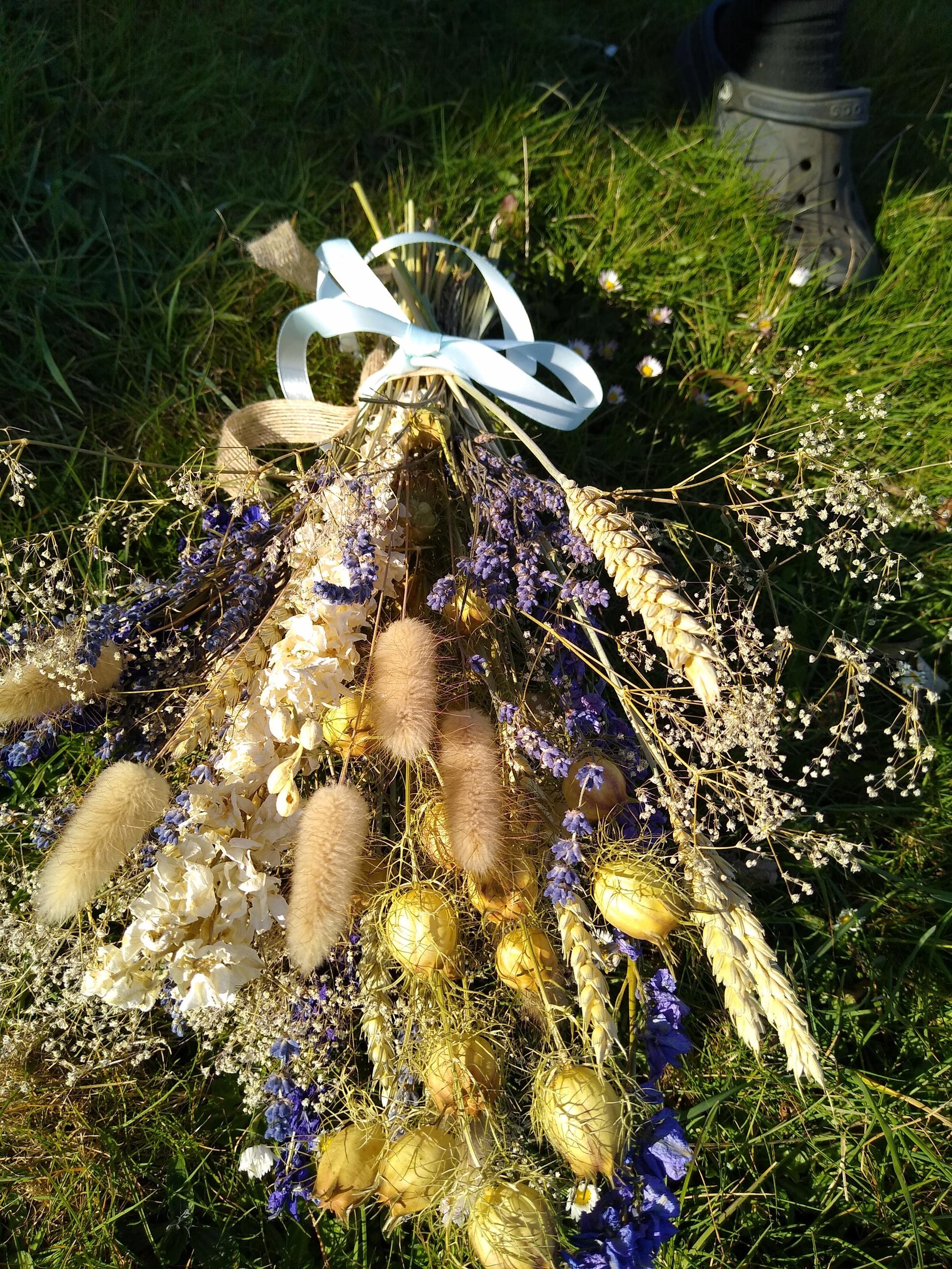 British Dried Flower Bouquet- wildflowers - Present- Gift for Her- Birthday- lavender- Mothers Day- White & Purple - Wedding- bouquet