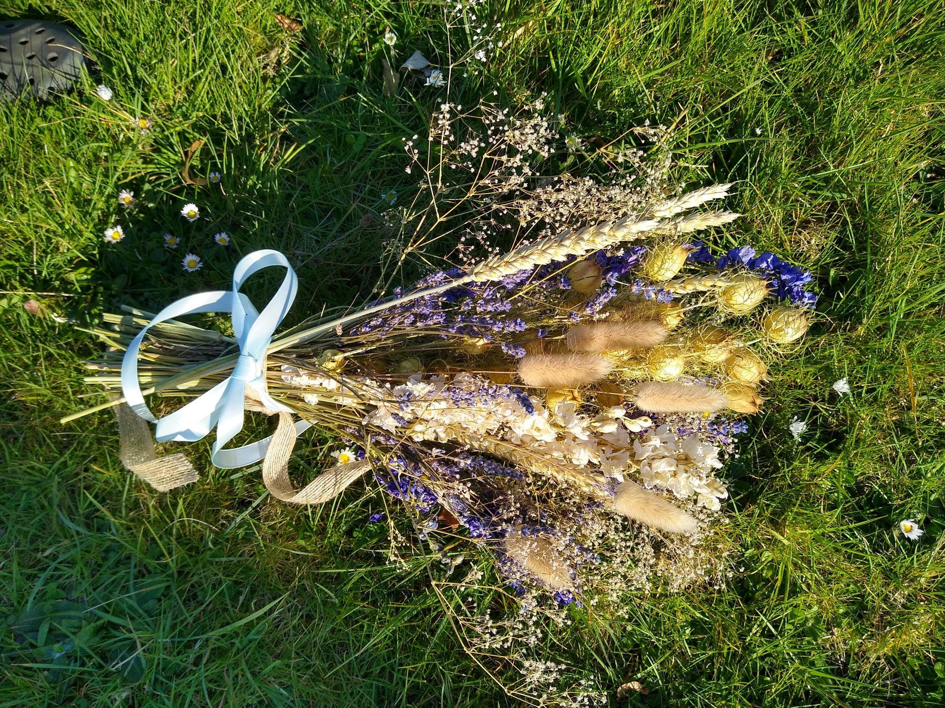 British Dried Flower Bouquet- wildflowers - Present- Gift for Her- Birthday- lavender- Mothers Day- White & Purple - Wedding- bouquet