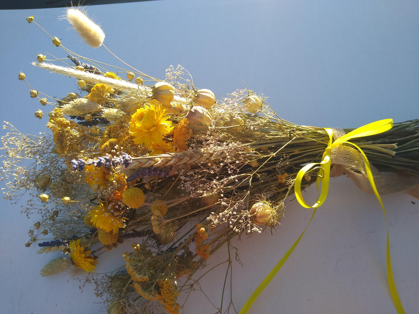 British yellow Dried Flower Bouquet- wildflowers - Present- Gift for Her- Birthday- Mothers Day- UK farm- organic- Wedding- bouquet-