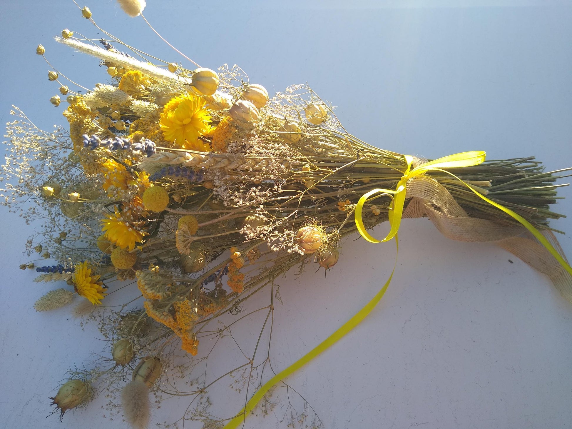 British yellow Dried Flower Bouquet- wildflowers - Present- Gift for Her- Birthday- Mothers Day- UK farm- organic- Wedding- bouquet-