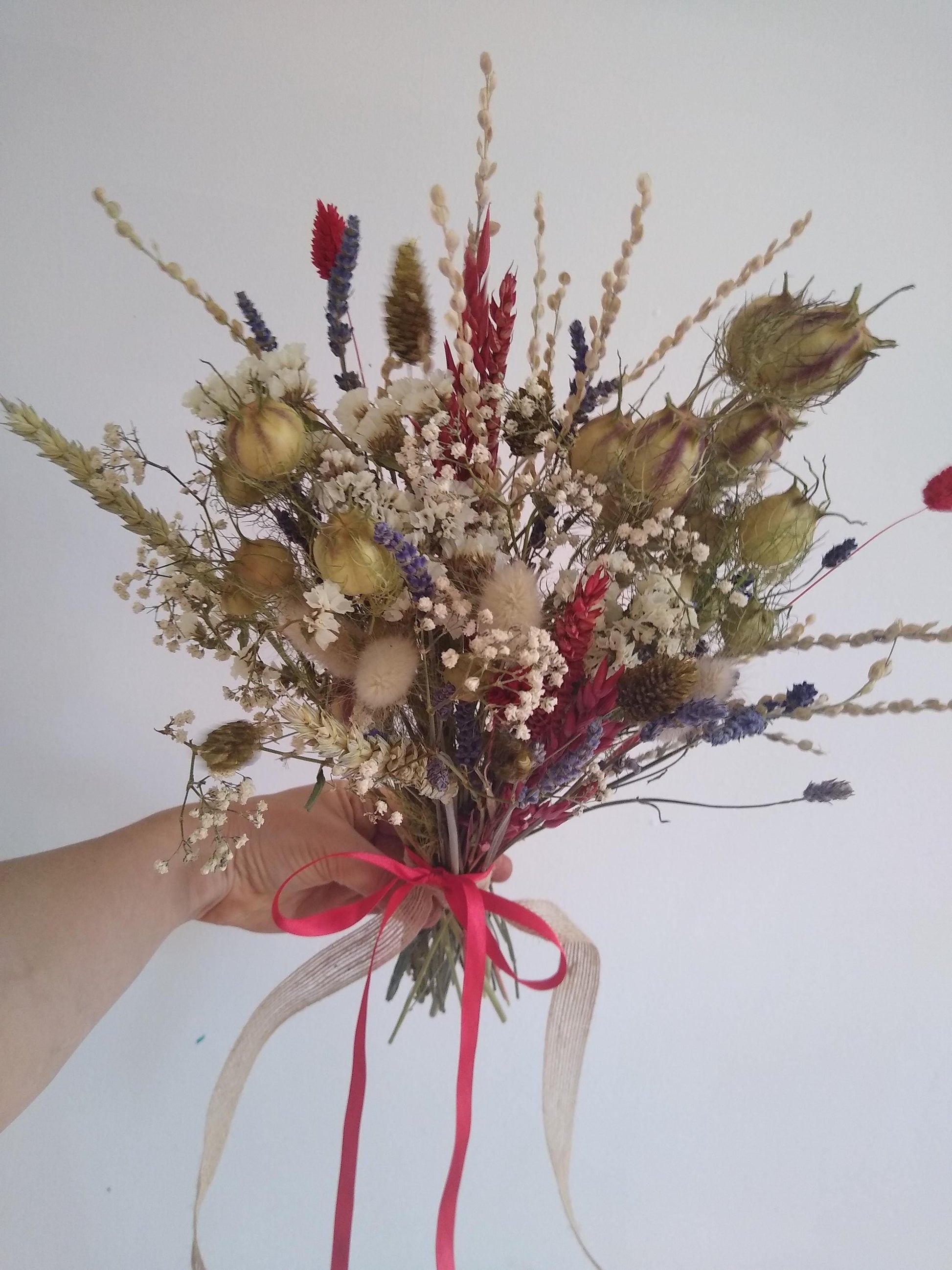 British blue red white gold dried flower bouquet posy, christmas flowers, wedding bouquet, 20 x 30cm, dried flower gift, christmas bouquet,
