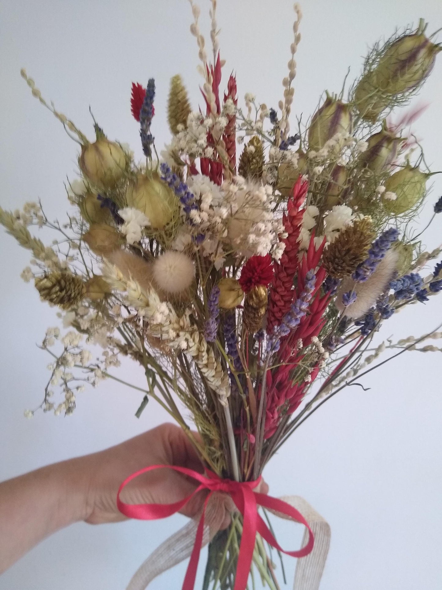 British blue red white gold dried flower bouquet posy, christmas flowers, wedding bouquet, 20 x 30cm, dried flower gift, christmas bouquet,