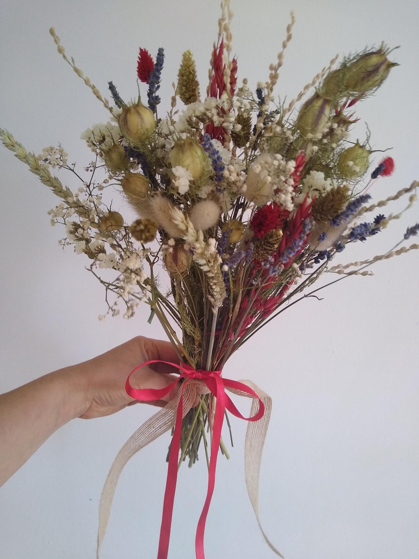 British blue red white gold dried flower bouquet posy, christmas flowers, wedding bouquet, 20 x 30cm, dried flower gift, christmas bouquet,