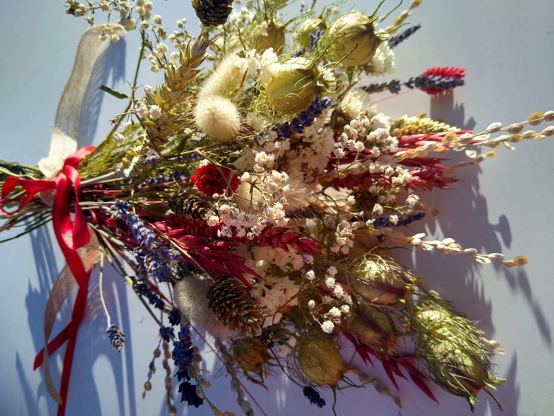 British blue red white gold dried flower bouquet posy, christmas flowers, wedding bouquet, 20 x 30cm, dried flower gift, christmas bouquet,