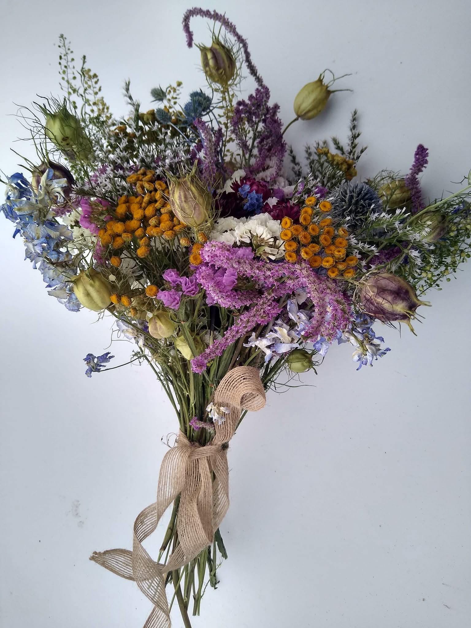 British dried flower wildflower bouquet, purple, blue, white, yellow, pink, dried flower bouquet gift, organic dried flowers UK, 35 x 25cm