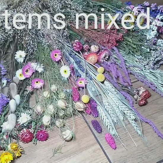 British dried flowers mega boxes, 60-300 stems for wreaths, DIY wedding flowers, bouquet. Craft box, UK farm, colourful dried flowers, bulk