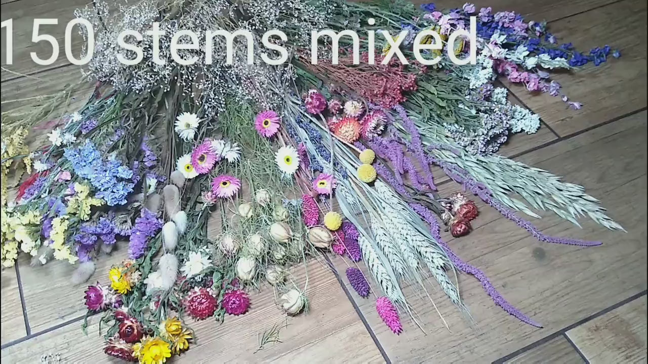 British dried flowers mega boxes, 60-300 stems for wreaths, DIY wedding flowers, bouquet. Craft box, UK farm, colourful dried flowers, bulk