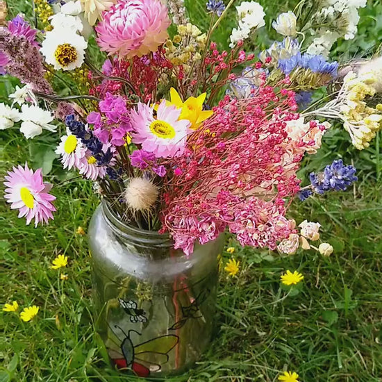 Cottage garden letterbox dried flowers, organic dried flower gift, pink, purple, blue, yellow DIY bouquet, Personalised gift, flowers box